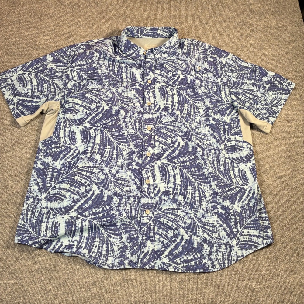 Reel Legends Mariner Fishing Shirt Mens XXL Blue Palm Print Ventilated